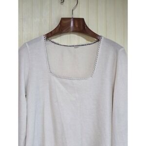 Shirt Womens Large Cream Waffle Knit Square Neck Long‎ Sleeve Thermal Lace Trim